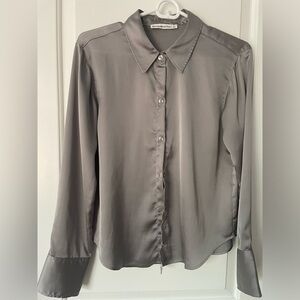 Abercrombie Grey Long-Sleeve Satin Button-Up Shirt